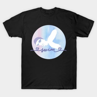 I Love Swimming Watercolor Pastel Pink, Purple and Blue Aesthetic T-Shirt